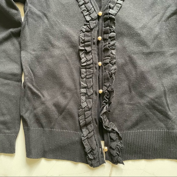 Liz Claiborne V-Neck Black Cardigan with Ruffle Collar - Picture 8 of 9